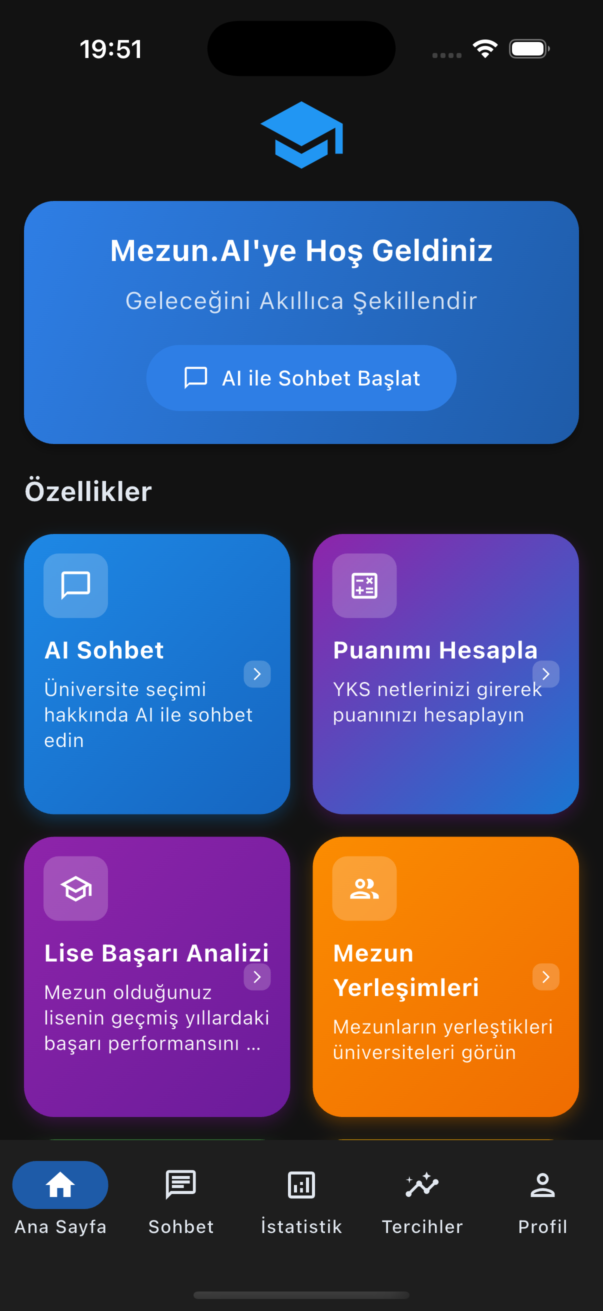Mezun.AI Hoş Geldin Ekranı